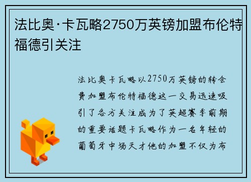 法比奥·卡瓦略2750万英镑加盟布伦特福德引关注